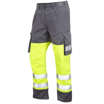 Leo Bideford Hi Visibility Teflon Coated Combat Trousers - Yellow/Grey - Leo