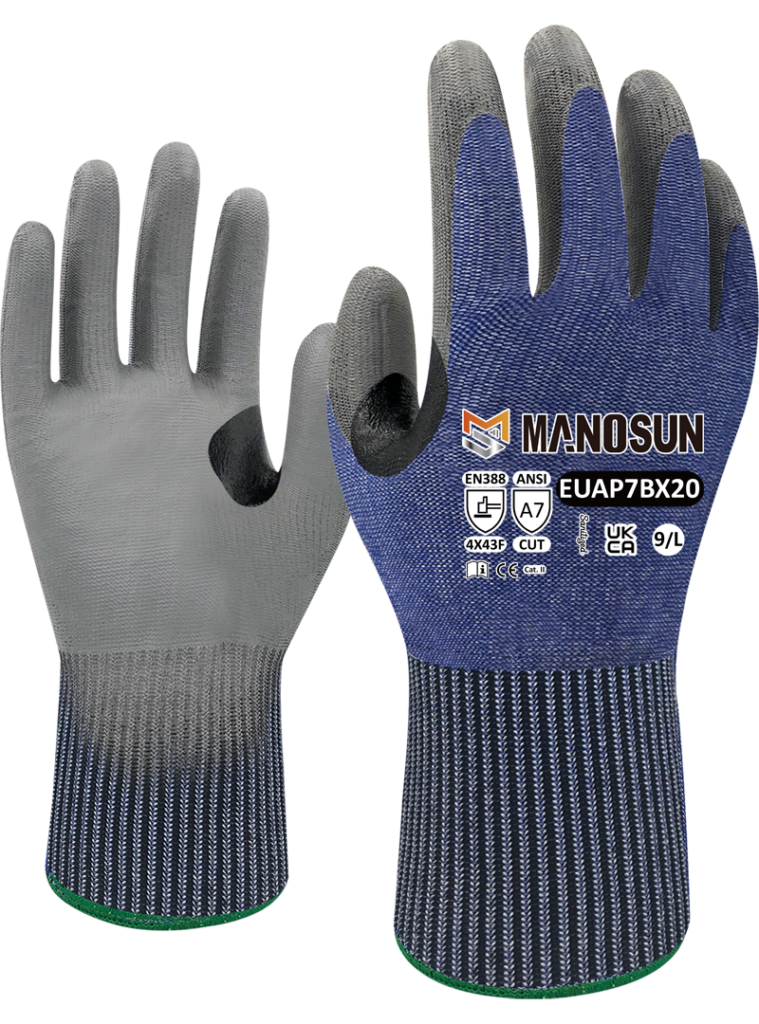 Manosun cut F glove with PU palm and fingers size 9 EN388 4X43F EN407 X1XXXX