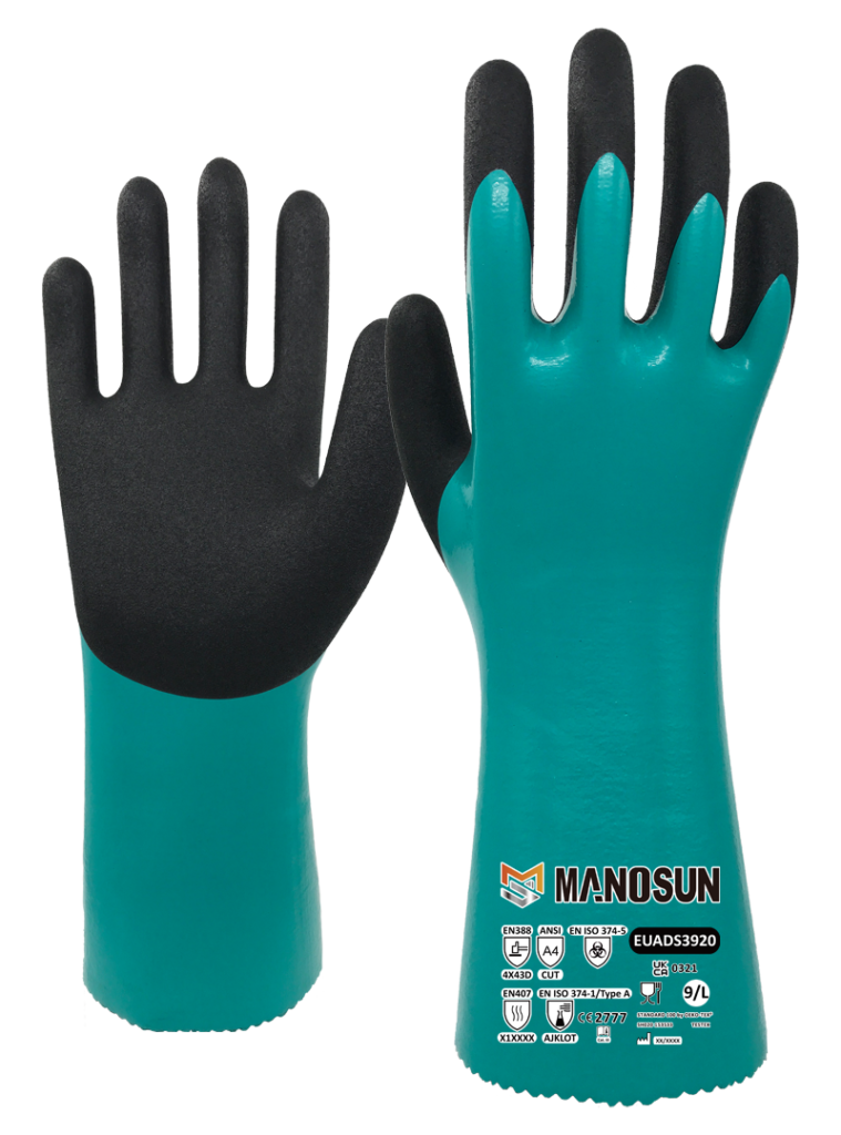 Manosun EUADS3920 Nitrile Chemical and Waterproof Gauntlet - High Cut and Abrasion Resistance