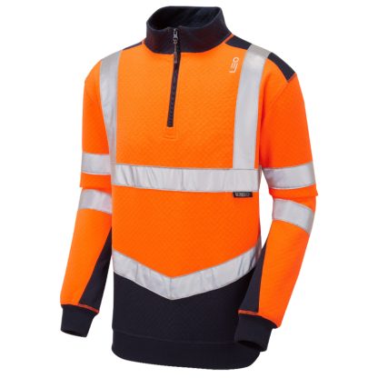 Tapeley ISO 20471 Cl 2 EcoViz PC Dual Colour 1/4 Zip Sweatshirt Orange/Navy - Leo - Image 2