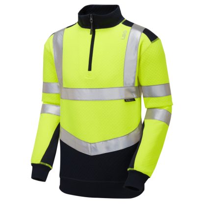 Tapeley ISO 20471 Cl 2 EcoViz PC Dual Colour 1/4 Zip Sweatshirt Yellow/Navy - Leo - Image 2