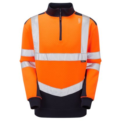 Tapeley ISO 20471 Cl 2 EcoViz PC Dual Colour 1/4 Zip Sweatshirt Orange/Navy - Leo