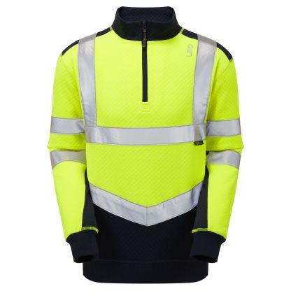 Tapeley ISO 20471 Cl 2 EcoViz PC Dual Colour 1/4 Zip Sweatshirt Yellow/Navy - Leo