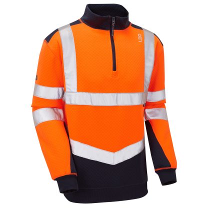 Tapeley ISO 20471 Cl 2 EcoViz PC Dual Colour 1/4 Zip Sweatshirt Orange/Navy - Leo - Image 3