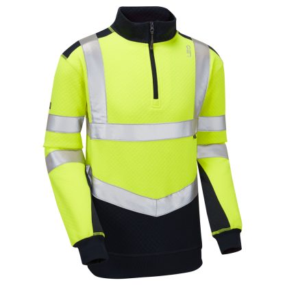 Tapeley ISO 20471 Cl 2 EcoViz PC Dual Colour 1/4 Zip Sweatshirt Yellow/Navy - Leo - Image 3