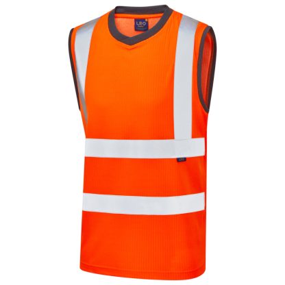 Leo Ashford ISO 20471 Class 2 Comfort EcoViz®PB Sleeveless T-Shirt Orange