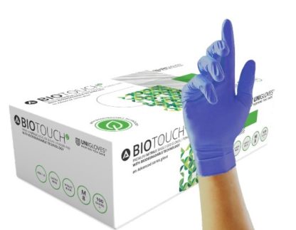 BIOTOUCH blue biodegradable nitrile disposable gloves - box 100 Unigloves