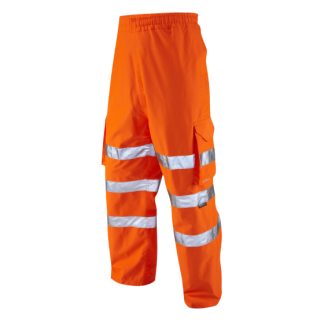 Leo Instow ISO 20471 Class 2 Breathable Cargo Overtrouser Orange-L02