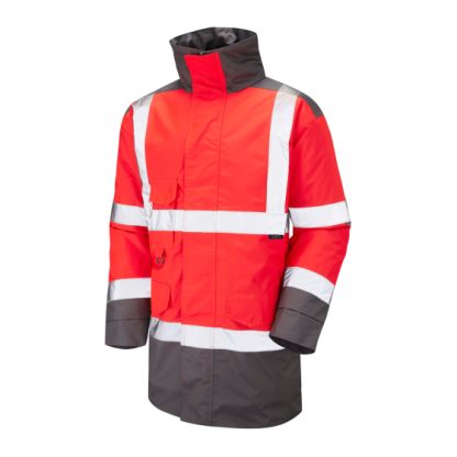 Leo Tawnstock Hi Visibility Quilted Waterproof Jacket - Red/Grey